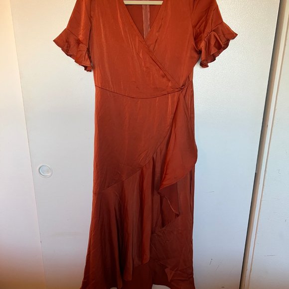 Terra Cotta Faux Wrap style Midi Dress - M - Picture 4 of 12